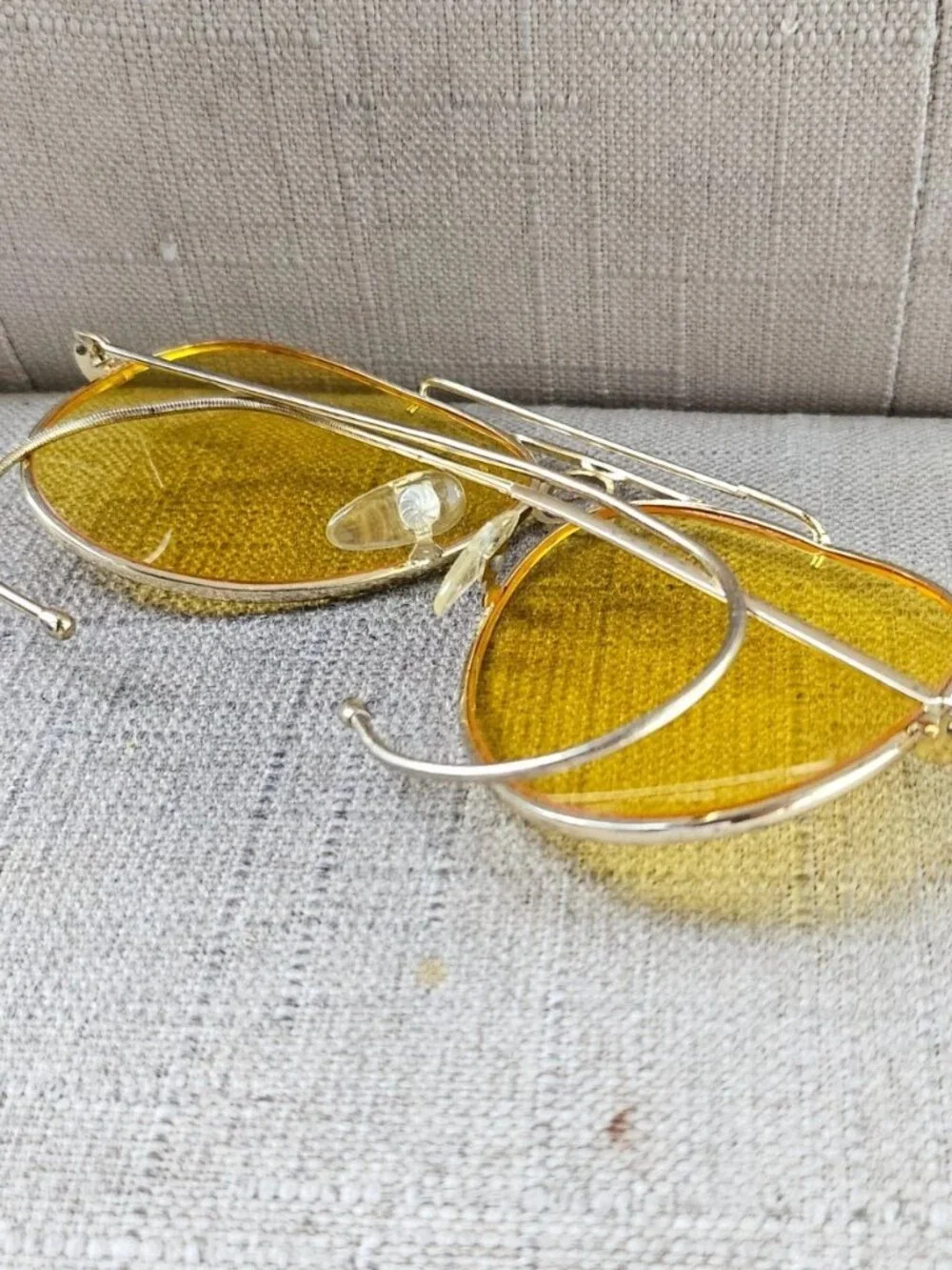 Vintage Men Sunglasses Yellow Tone Lenses Gold Tone Metal Frame Eyewear F.S